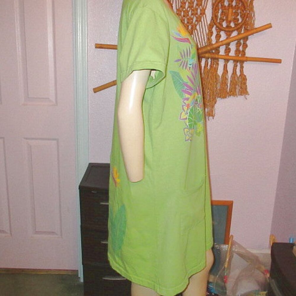 Sabaku Art Paradise Dress Size S M Pocket Stretch Birds Lotus Artsy Boho Hippie - Picture 9 of 12